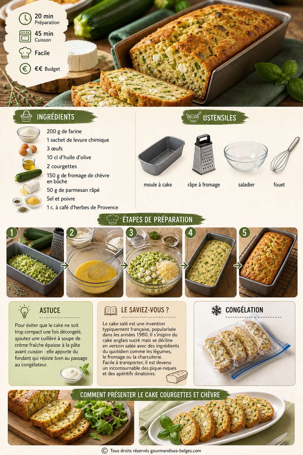 Fiche recette Recette de cake moelleux courgettes et chèvre à congeler Fiche recette Recette de cake moelleux courgettes et chèvre à congeler