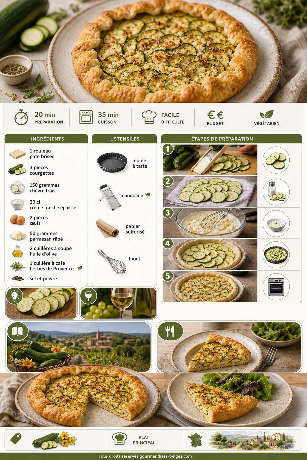 Fiche recette Tarte rustique aux courgettes : la meilleure recette facile et gourmande