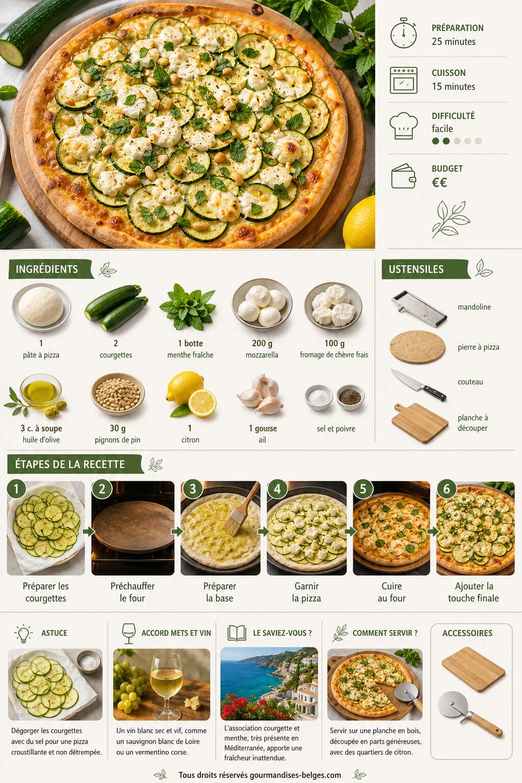 Fiche recette Recette de pizza à la courgette et à la menthe Fiche recette Recette de pizza à la courgette et à la menthe