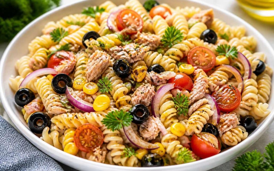 Recette facile de salade de pâtes au thon, tomate et maïs