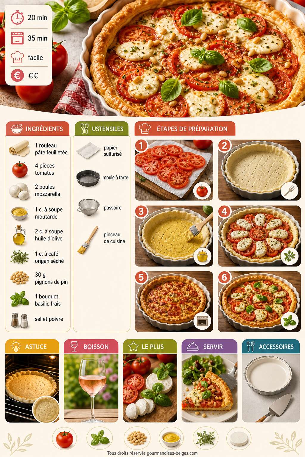Fiche recette La meilleure recette de tarte tomates mozzarella Fiche recette La meilleure recette de tarte tomates mozzarella