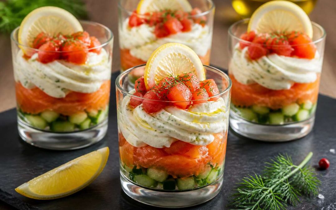 Recette de verrines au saumon, concombre et tomates