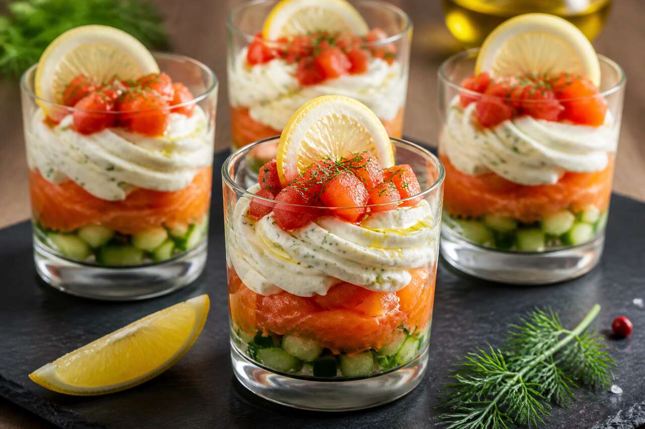 Recette de verrines au saumon, concombre et tomates
