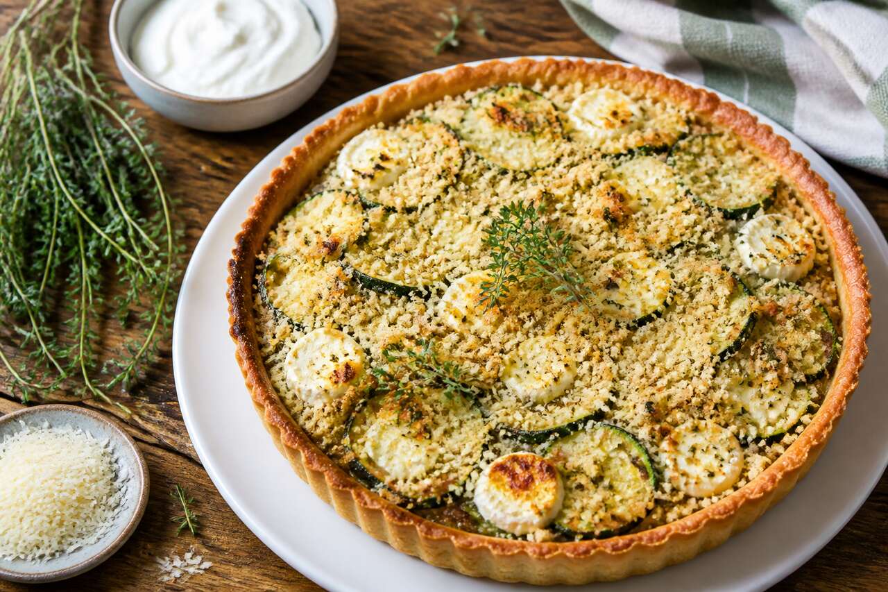 Recette de tarte crumble à la courgette et au chèvre