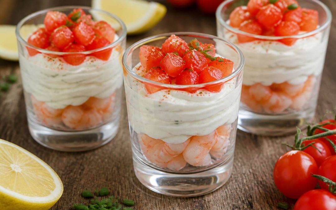 Recette de verrines crevettes, fromage frais et tomate