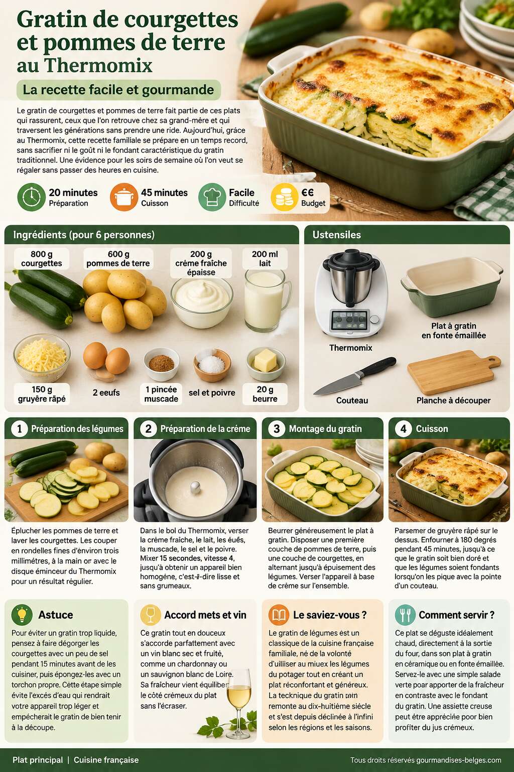 Fiche recette Gratin de courgettes et pommes de terre au Thermomix : la recette facile et gourmande Fiche recette Gratin de courgettes et pommes de terre au Thermomix : la recette facile et gourmande