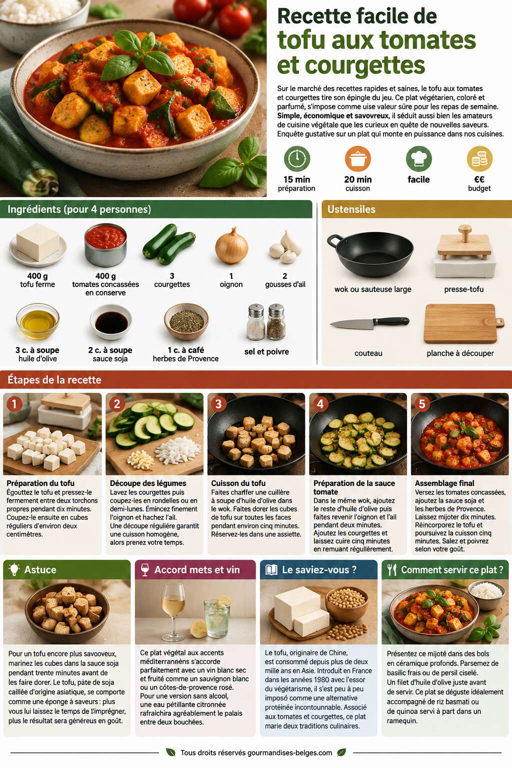 Fiche recette Recette facile de tofu aux tomates et courgettes