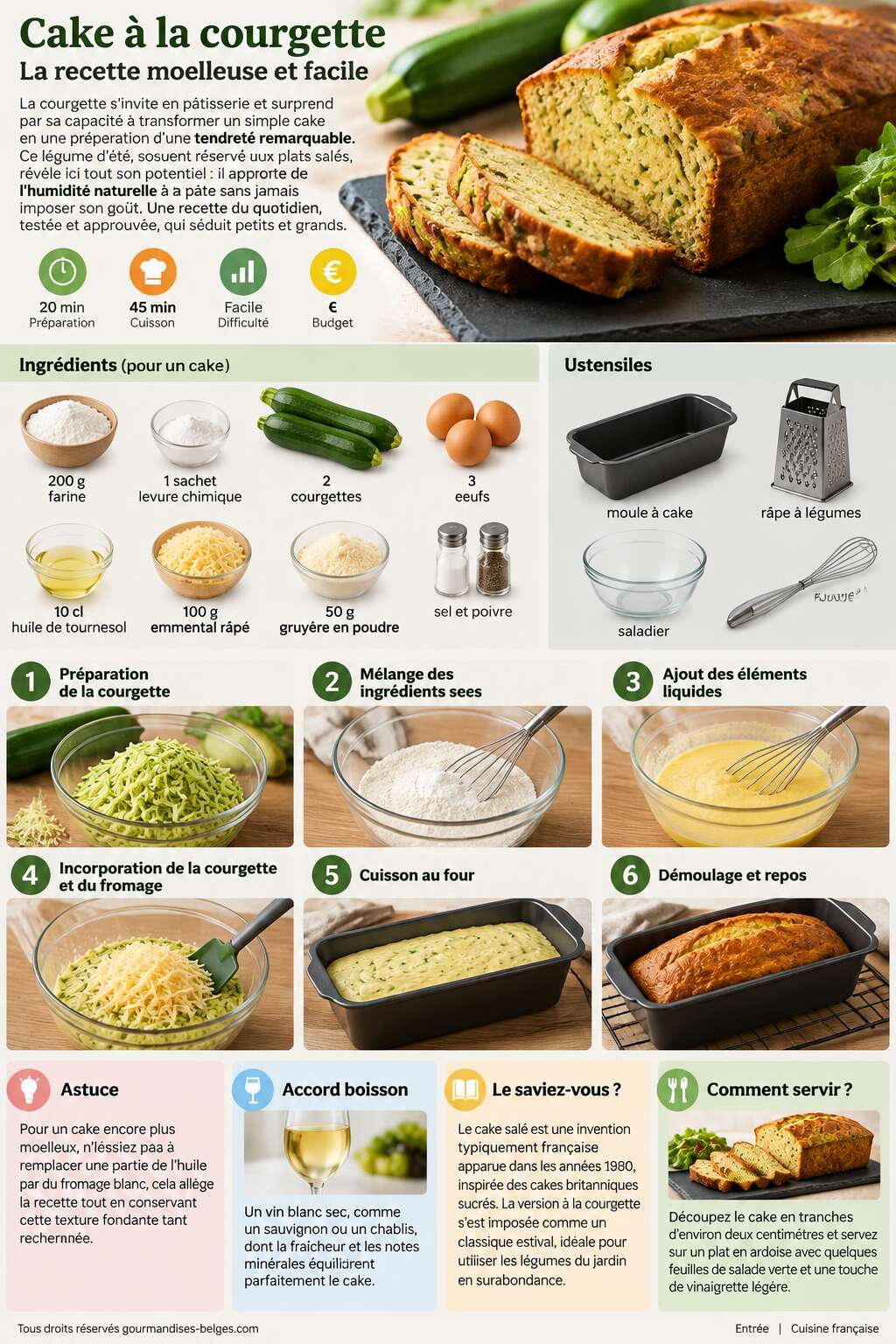 Fiche recette Cake à la courgette : la recette moelleuse et facile Fiche recette Cake à la courgette : la recette moelleuse et facile