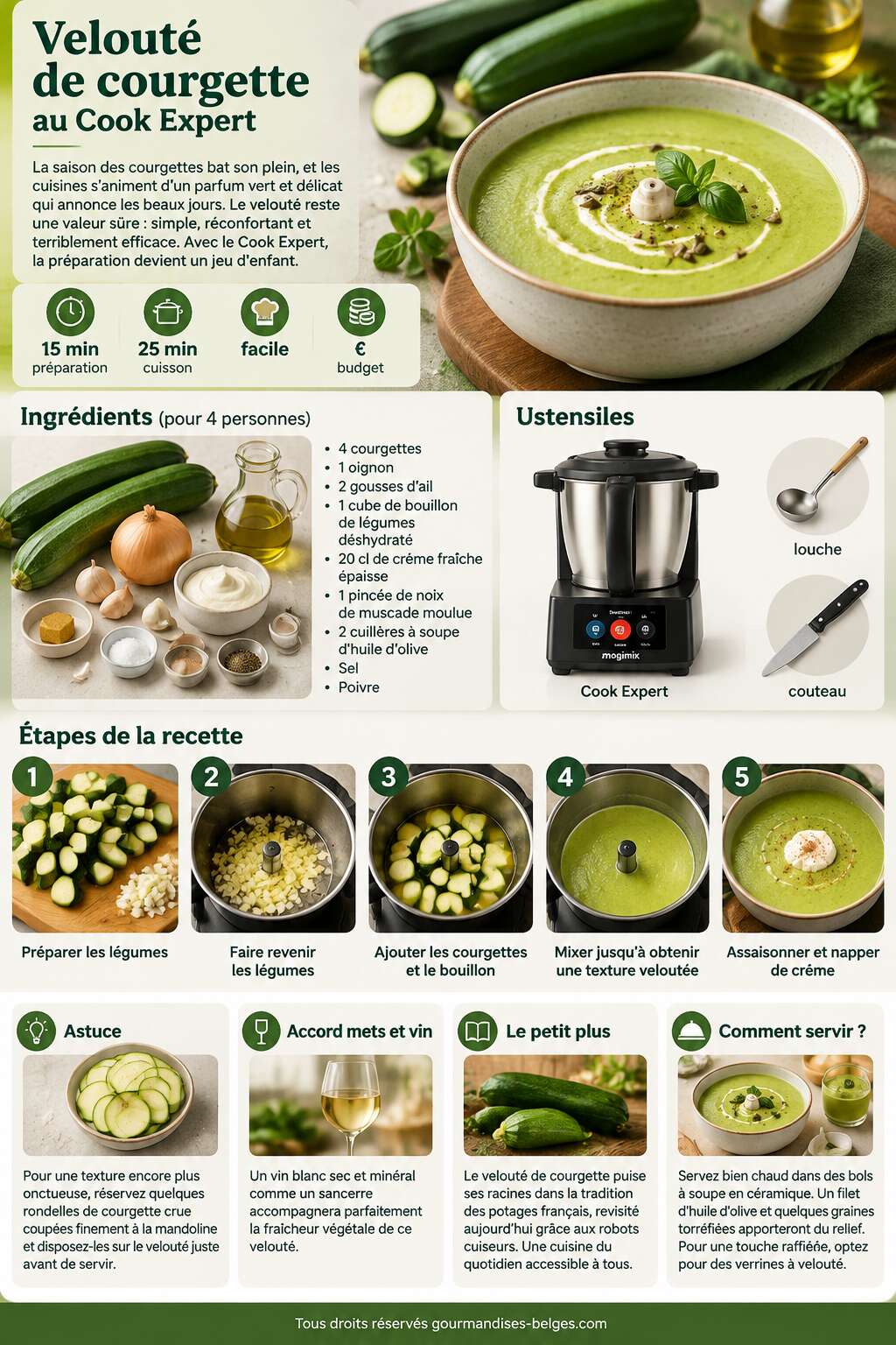 Fiche recette Recette de velout&eacute; de courgette au Cook Expert
