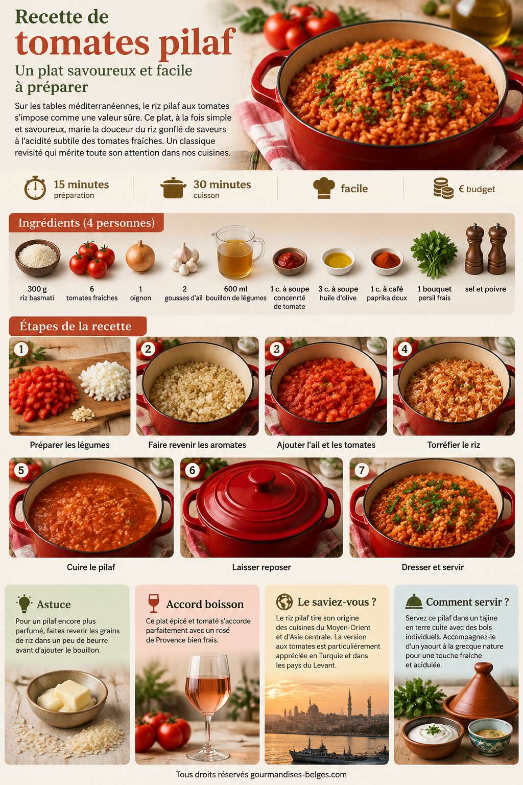 Fiche recette Recette de tomates pilaf : un plat savoureux et facile &agrave; pr&eacute;parer