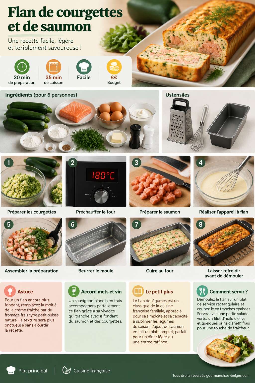 Fiche recette Recette facile de flan de courgettes et de saumon Fiche recette Recette facile de flan de courgettes et de saumon