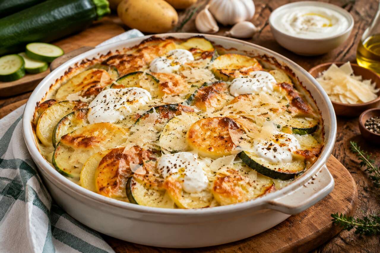 Recette du gratin de courgettes, pommes de terre et mozzarella