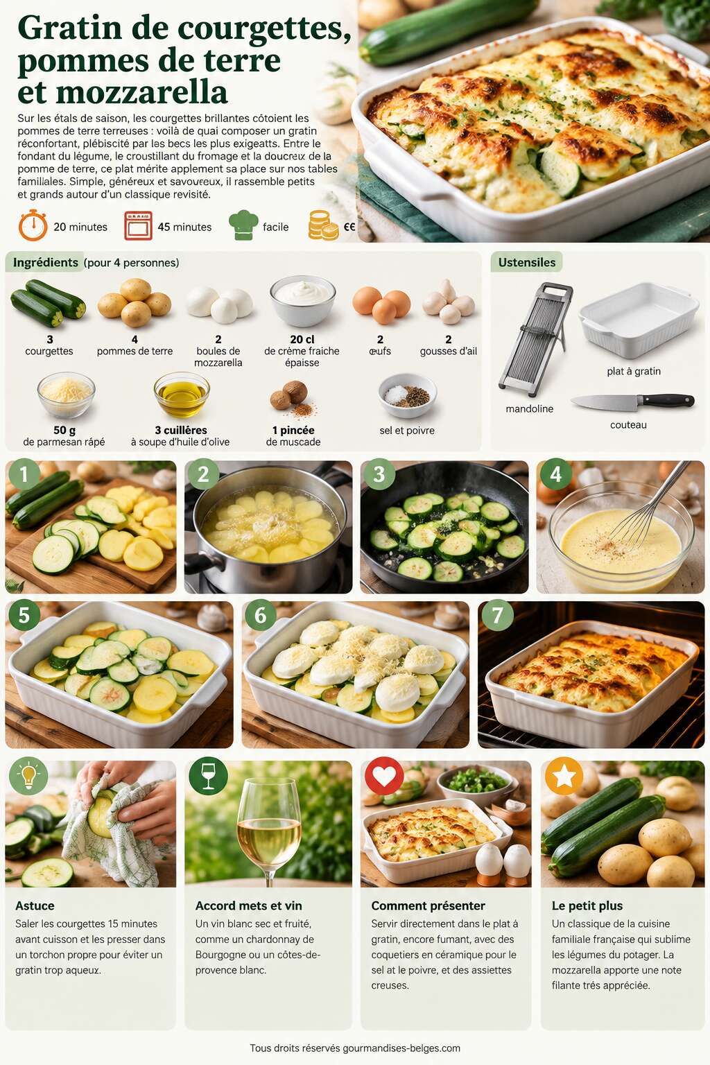 Fiche recette Recette du gratin de courgettes, pommes de terre et mozzarella
