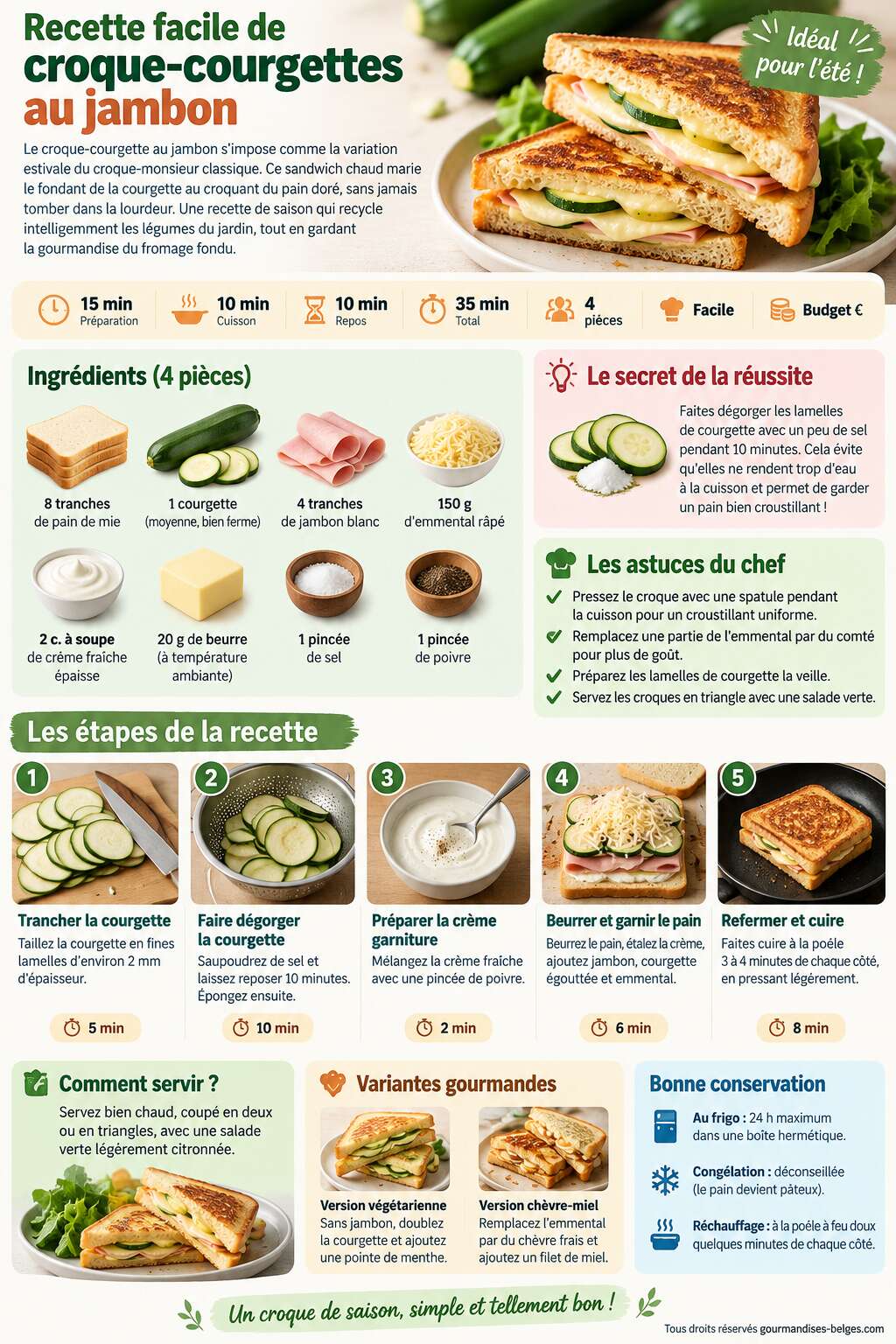 Fiche recette Recette facile de croque-courgettes au jambon