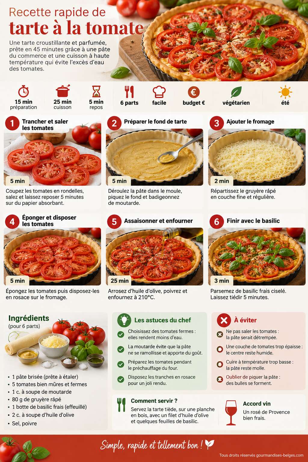 Fiche recette Recette rapide de tarte à la tomate Fiche recette Recette rapide de tarte à la tomate