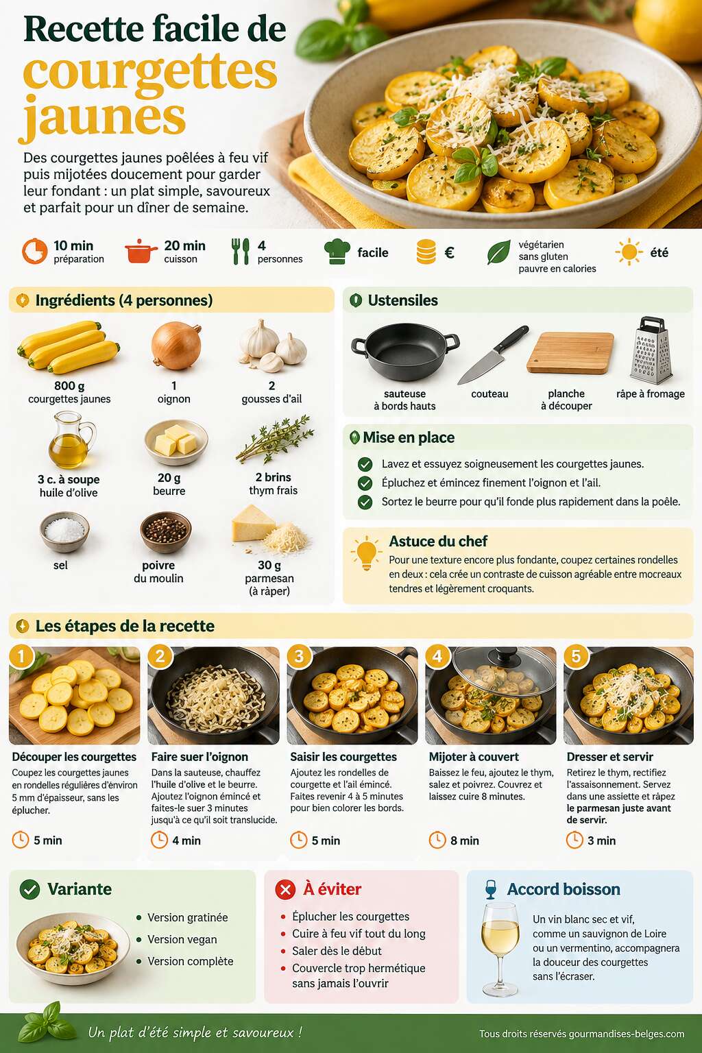 Fiche recette Recette facile de courgettes jaunes Fiche recette Recette facile de courgettes jaunes