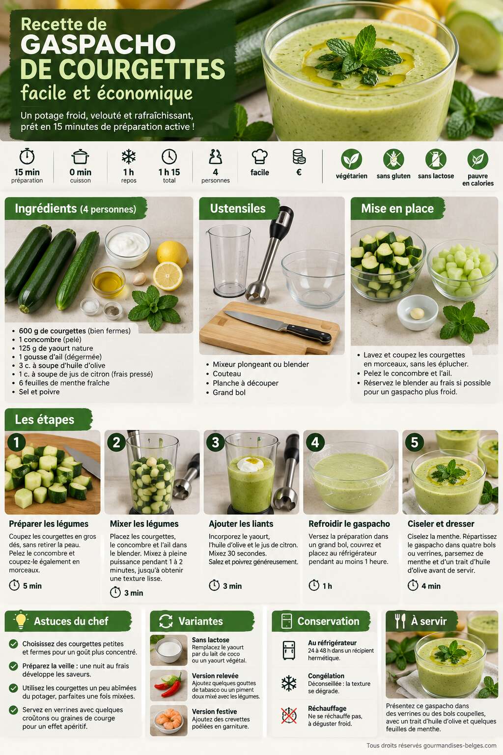Fiche recette Recette de gaspacho de courgettes facile et économique Fiche recette Recette de gaspacho de courgettes facile et économique