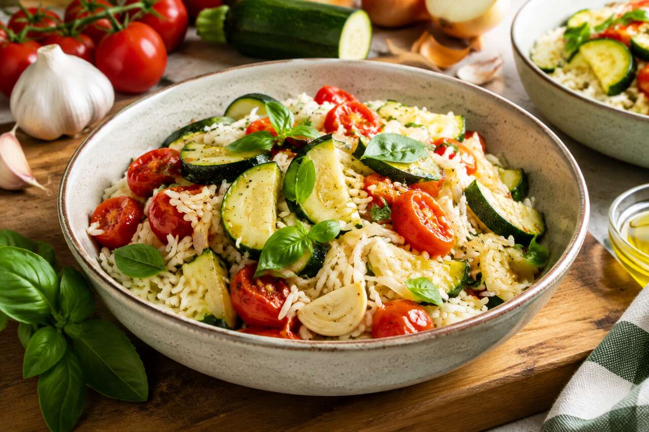 Recette facile de riz aux courgettes et tomates au Cookeo