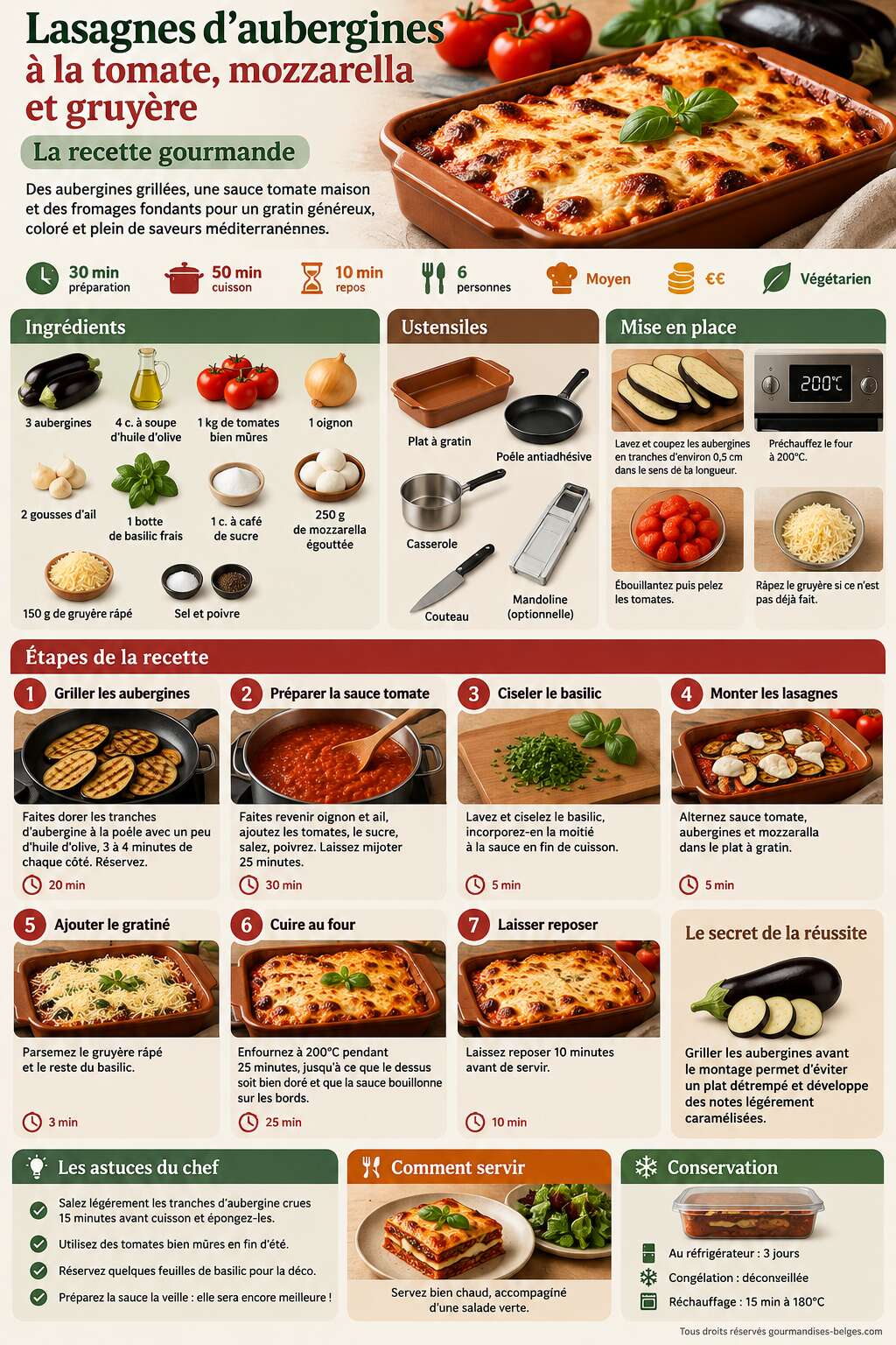 Fiche recette Lasagnes d'aubergines à la tomate, mozzarella et gruyère : la recette gourmande Fiche recette Lasagnes d'aubergines à la tomate, mozzarella et gruyère : la recette gourmande