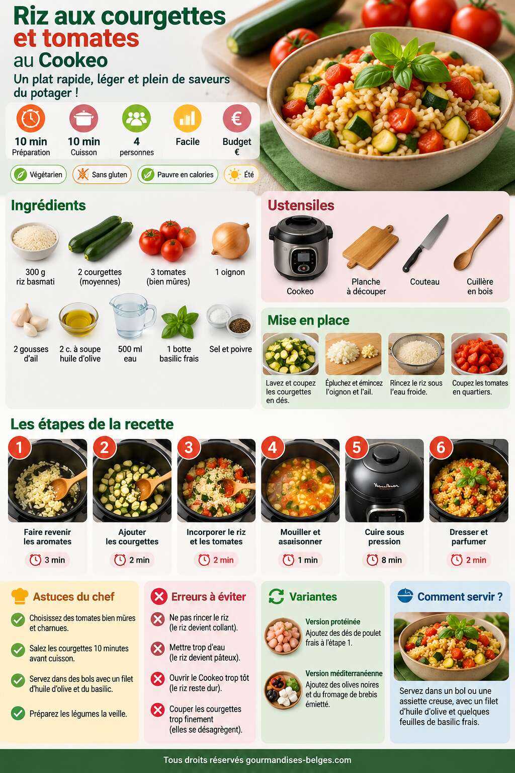 Fiche recette Recette facile de riz aux courgettes et tomates au Cookeo