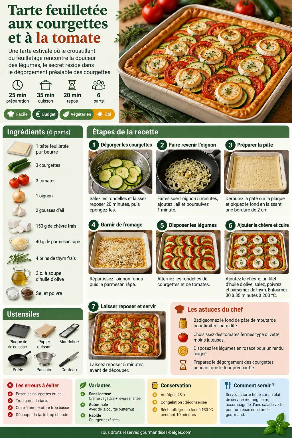 Fiche recette Recette de tarte feuillet&eacute;e aux courgettes et &agrave; la tomate
