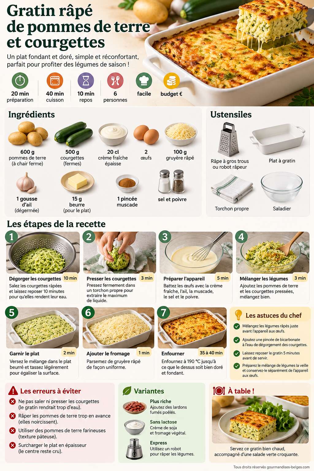 Fiche recette Recette facile de gratin r&acirc;p&eacute; de pommes de terre et courgettes