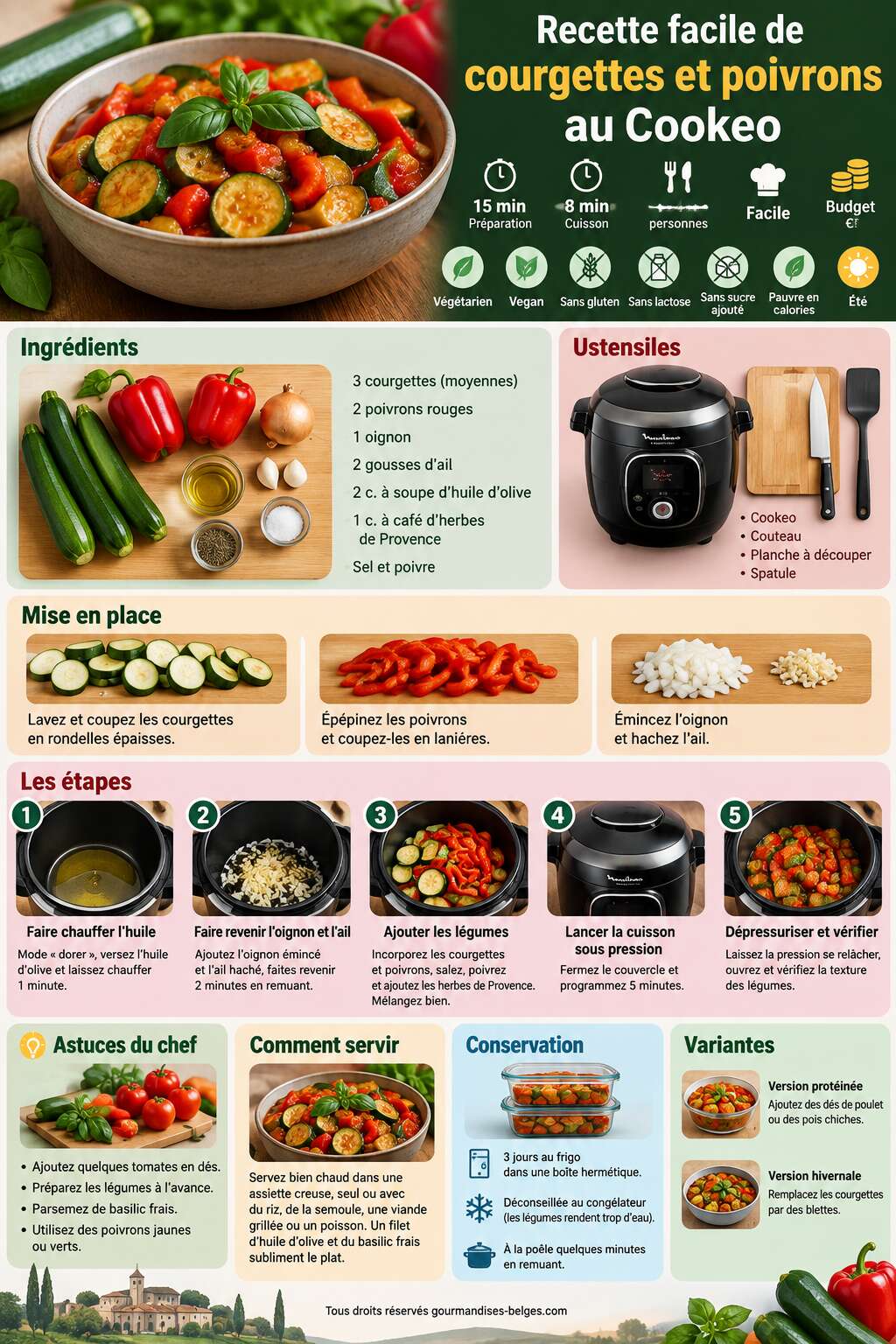 Fiche recette Recette facile de courgettes et poivrons au Cookeo