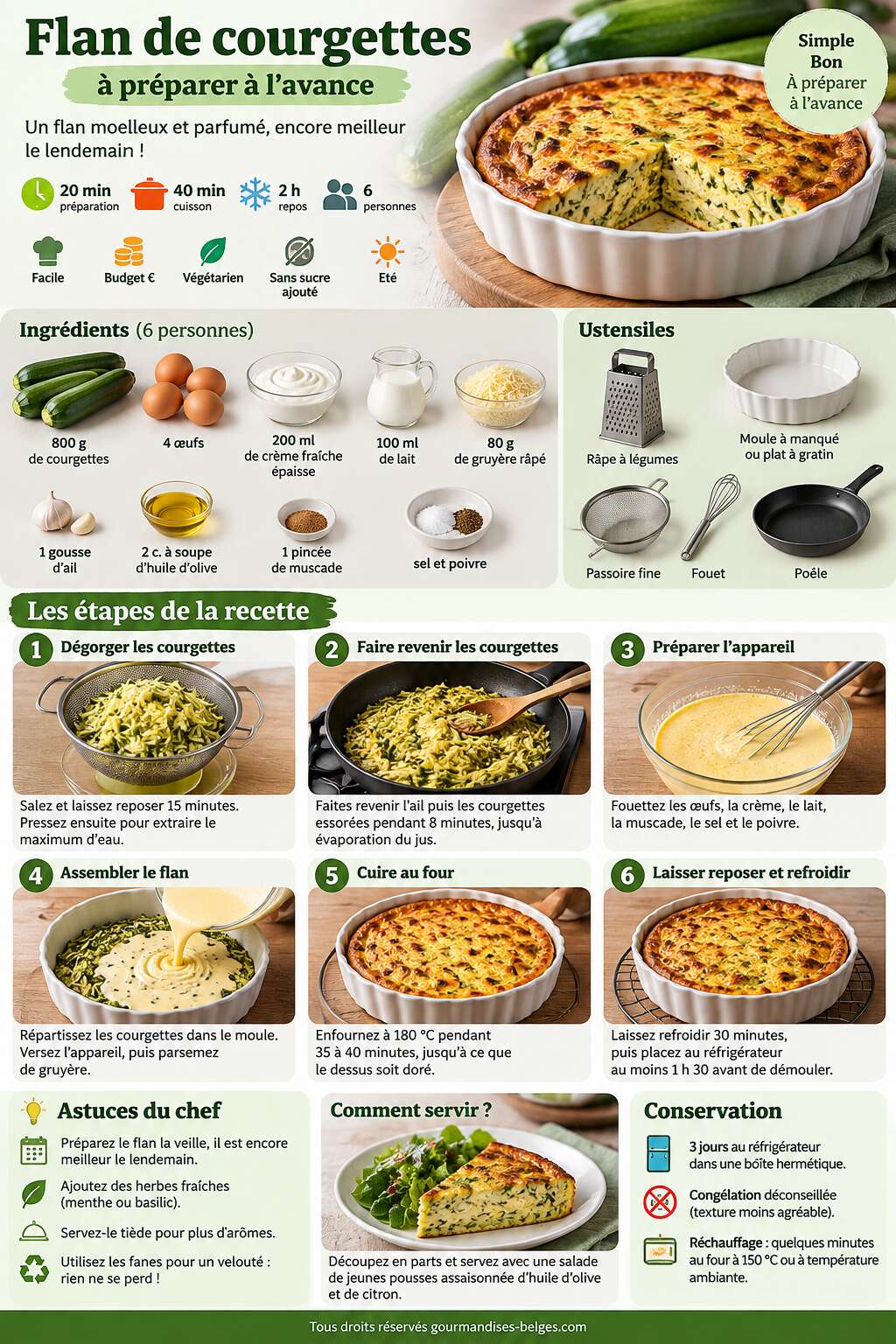 Fiche recette Recette facile de flan de courgettes &agrave; pr&eacute;parer &agrave; l'avance