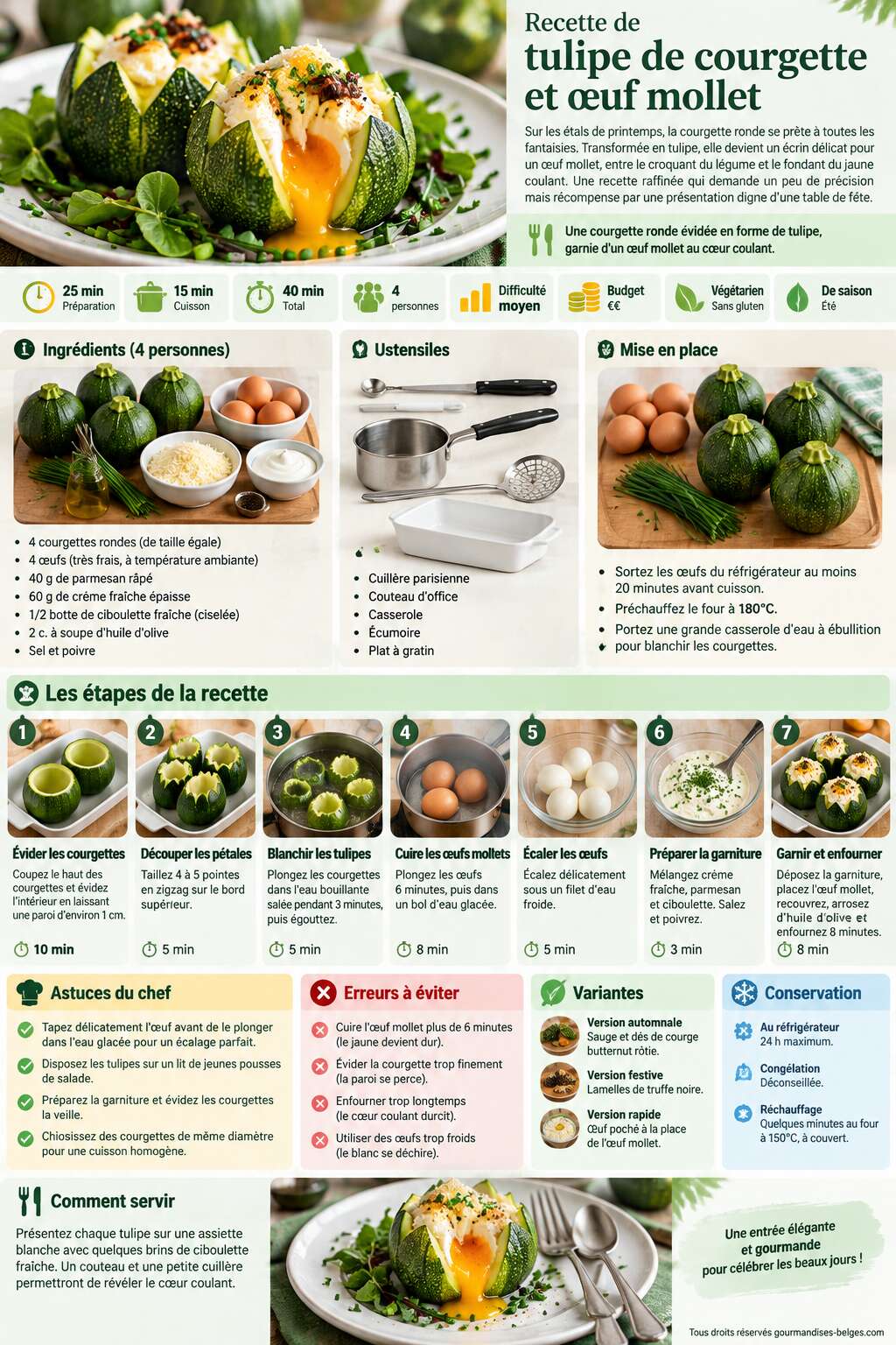 Fiche recette Recette de tulipe de courgette et &oelig;uf mollet