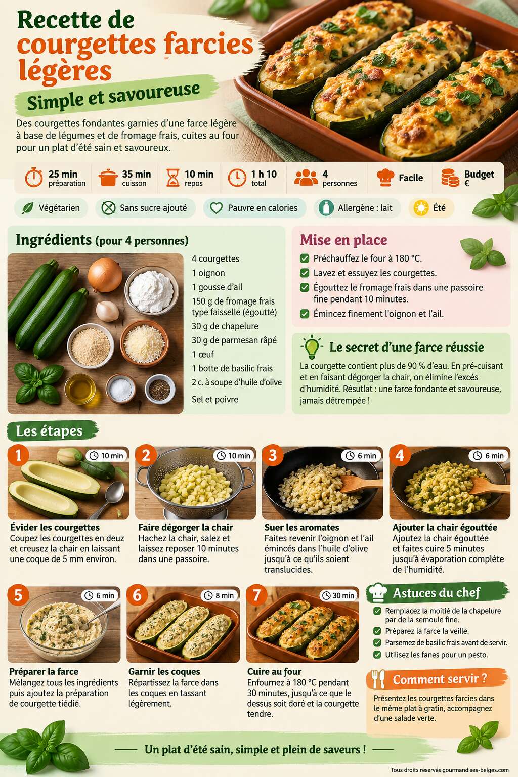 Fiche recette Recette de courgettes farcies l&eacute;g&egrave;res : simple et savoureuse