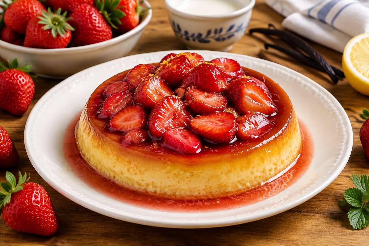 Recette facile de flan aux fraises à la poêle