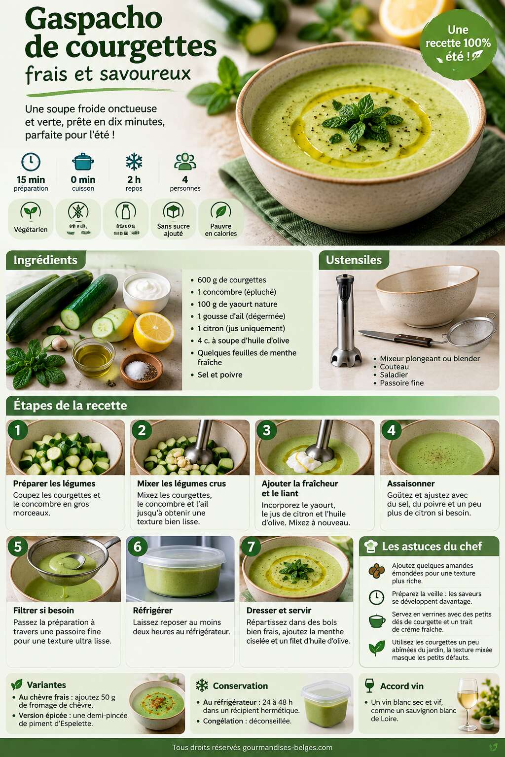 Fiche recette Recette facile de gaspacho de courgettes frais et savoureux