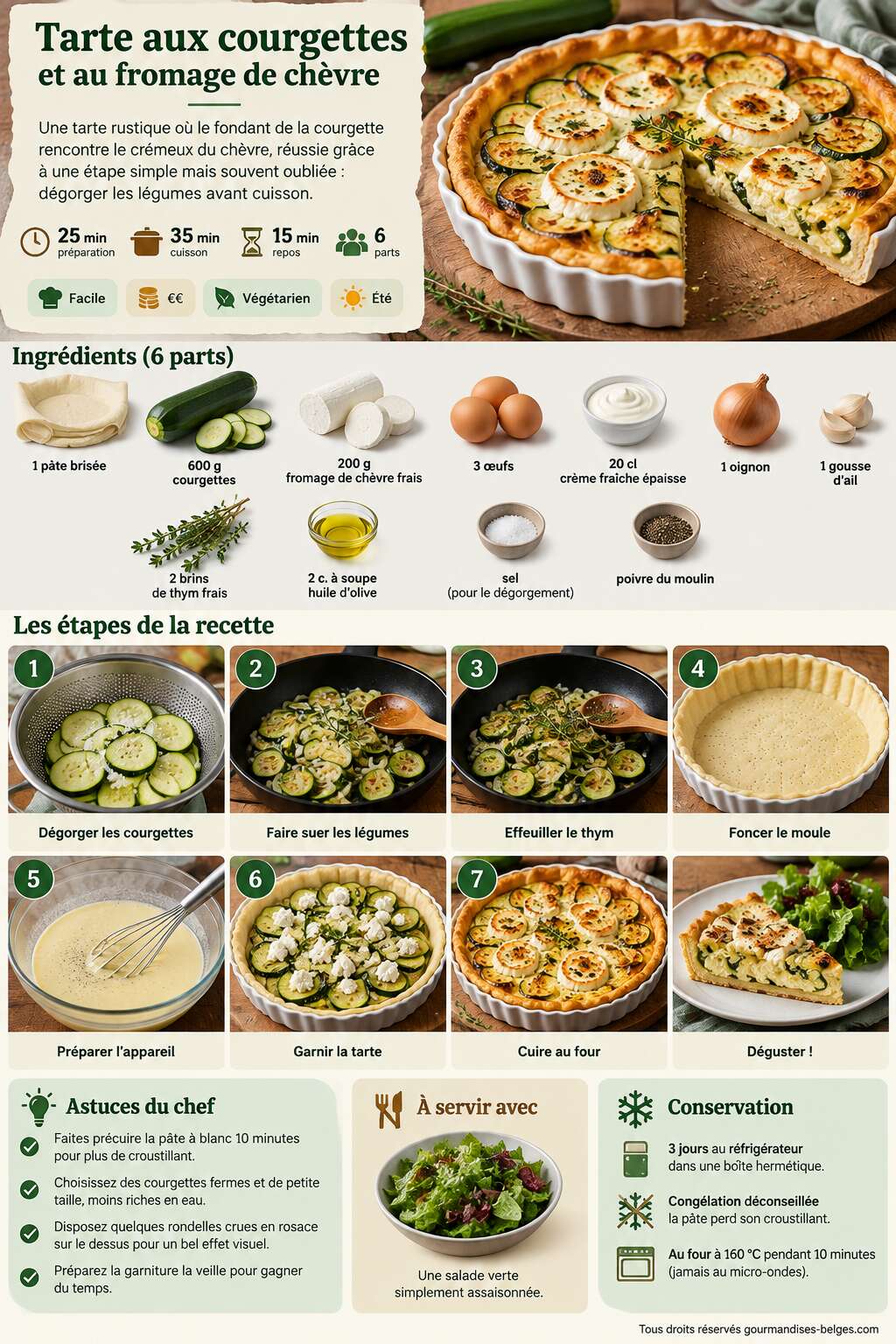Fiche recette Recette de tarte aux courgettes et au fromage de ch&egrave;vre