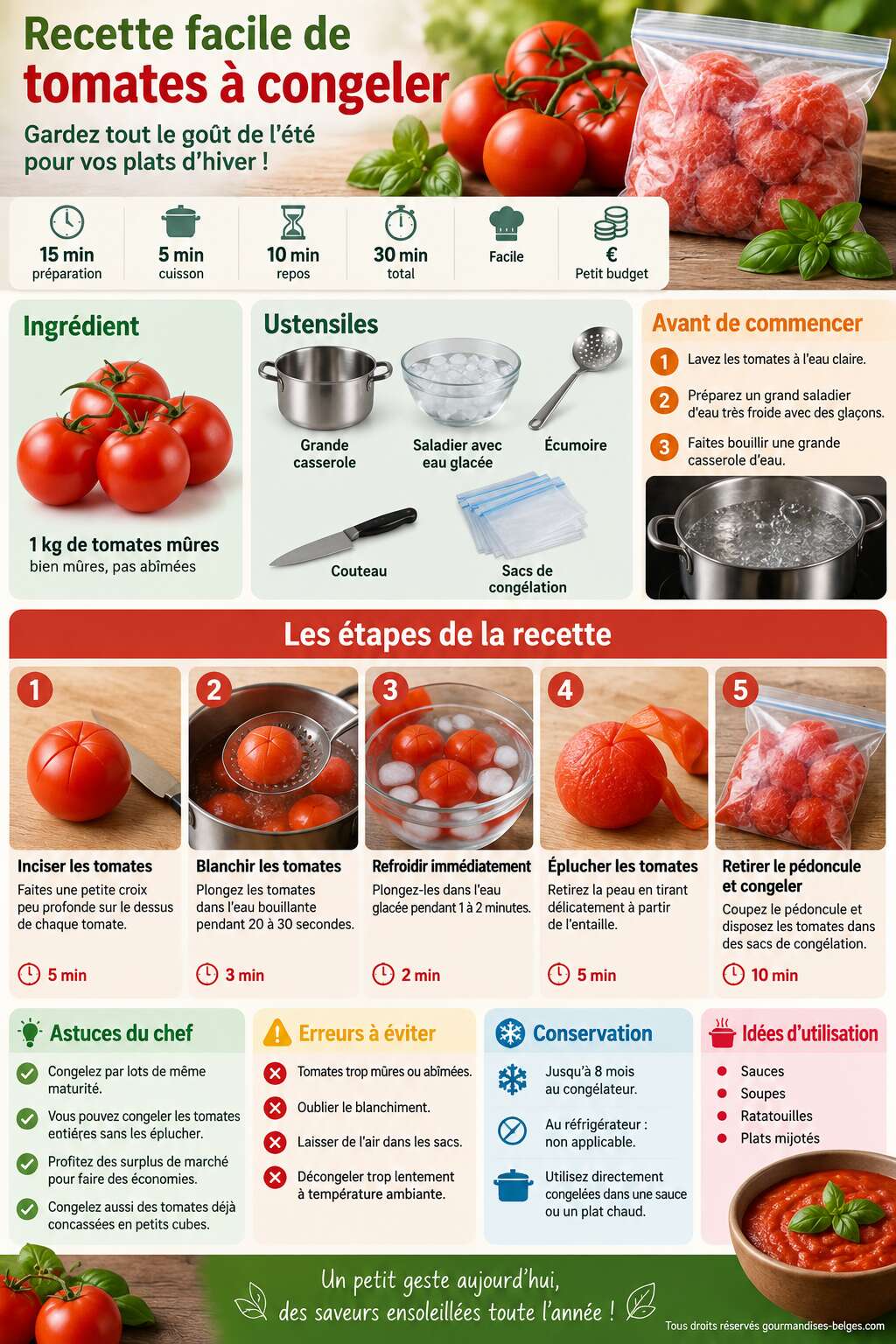 Fiche recette Recette facile de tomates à congeler Fiche recette Recette facile de tomates à congeler