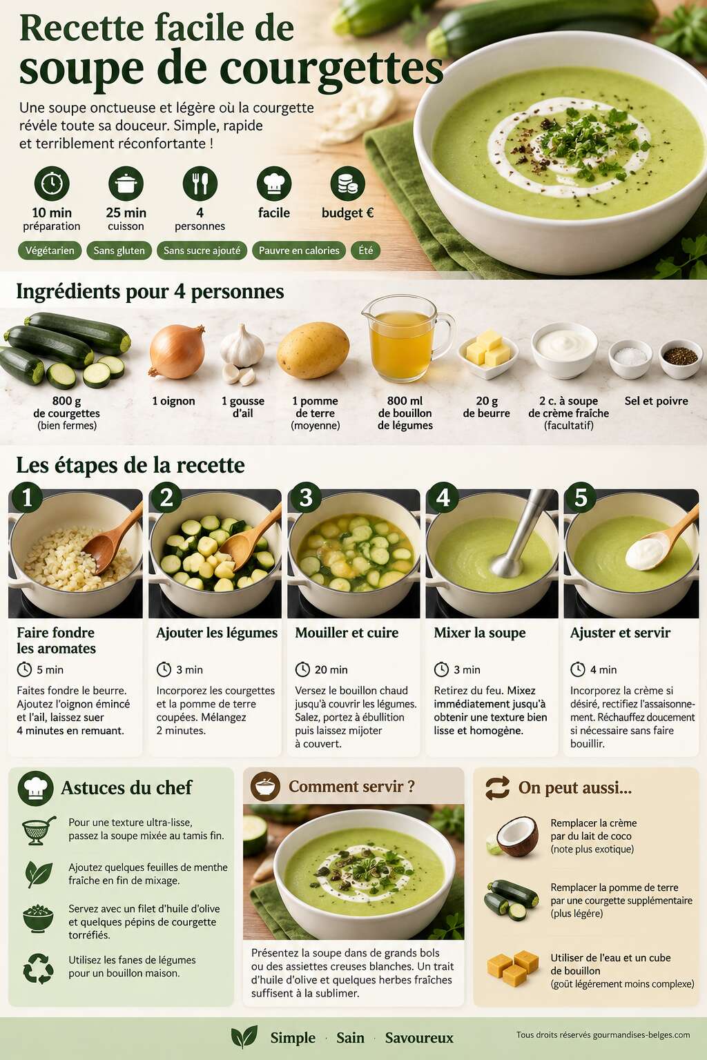 Fiche recette Recette facile de soupe de courgettes