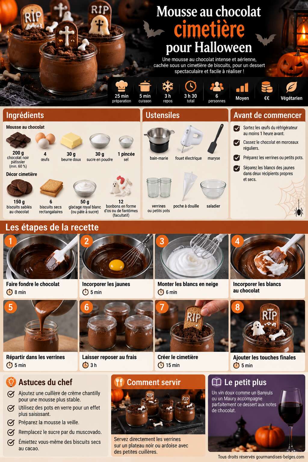 Fiche recette Recette de mousse au chocolat cimeti&egrave;re pour Halloween