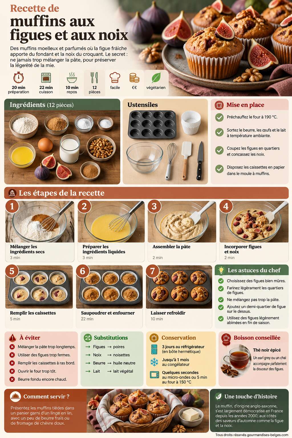 Fiche recette Recette de muffins aux figues et aux noix