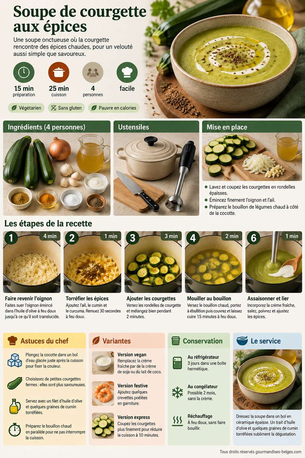 Fiche recette Recette de soupe de courgette aux &eacute;pices