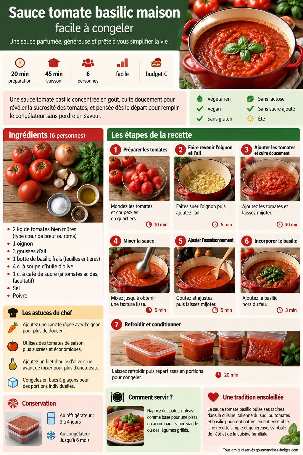 Fiche recette Recette de sauce tomate basilic maison facile &agrave; congeler