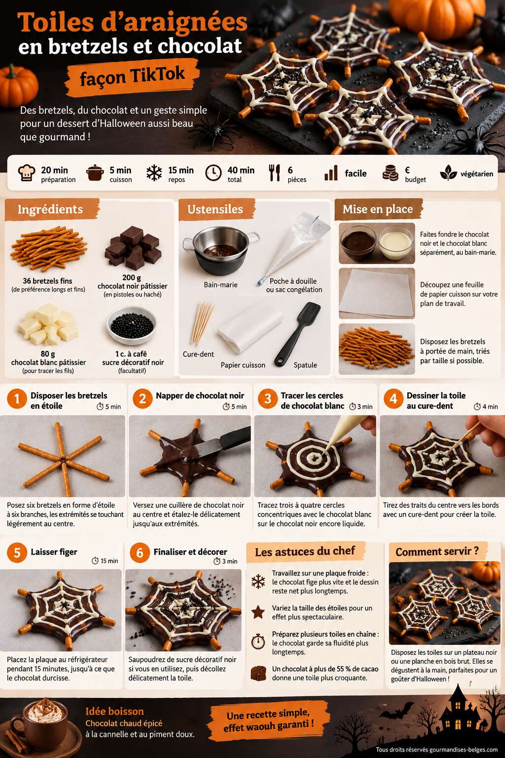 Fiche recette Recette de toiles d'araign&eacute;es en bretzels et chocolat fa&ccedil;on TikTok
