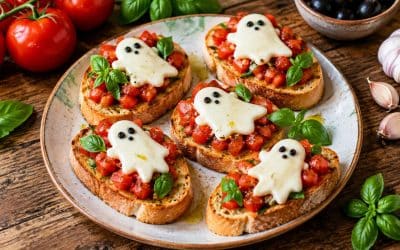 Recette de bruschettas tomate mozzarella fantômes pour Halloween