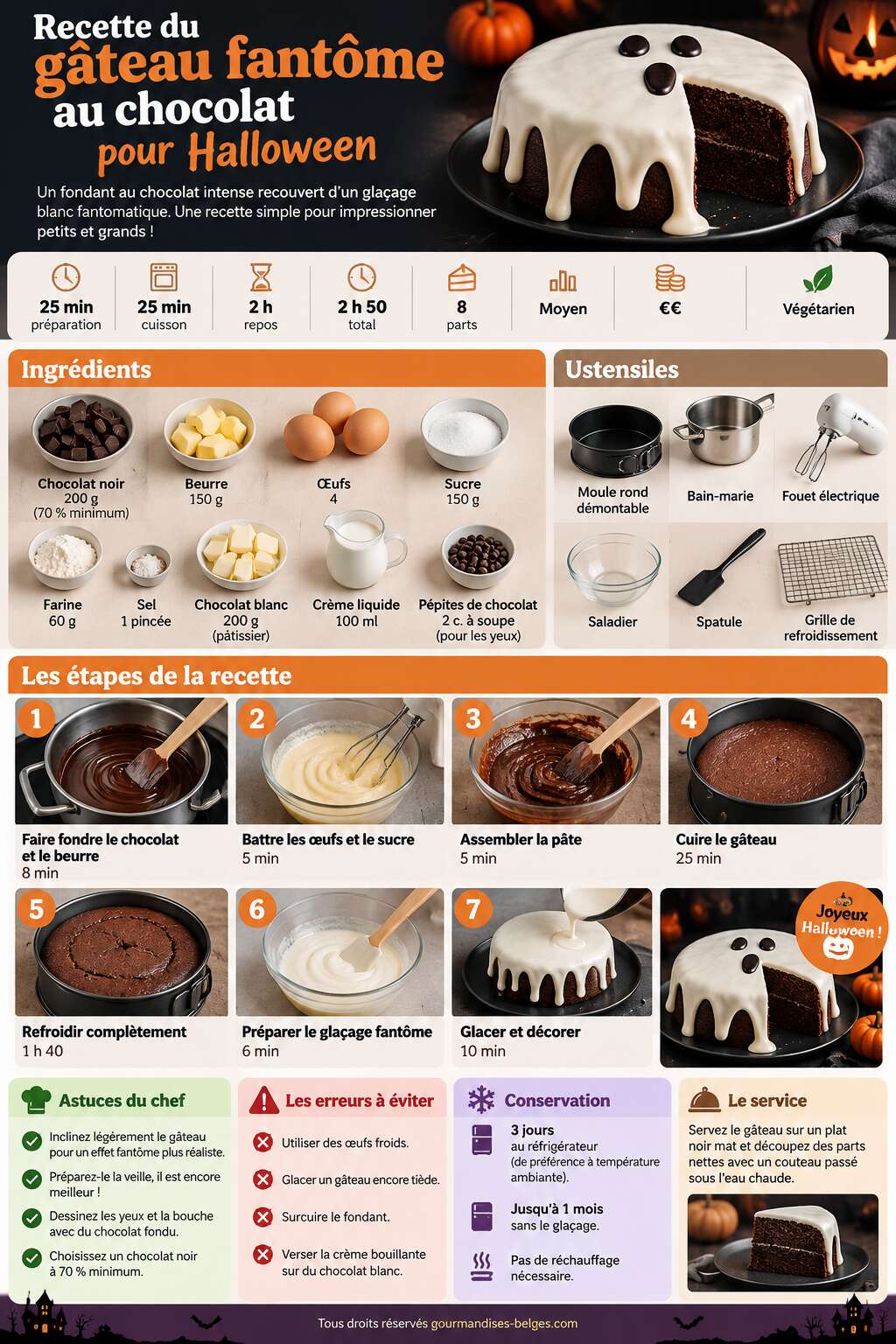 Fiche recette Recette du gâteau fantôme au chocolat pour Halloween Fiche recette Recette du gâteau fantôme au chocolat pour Halloween