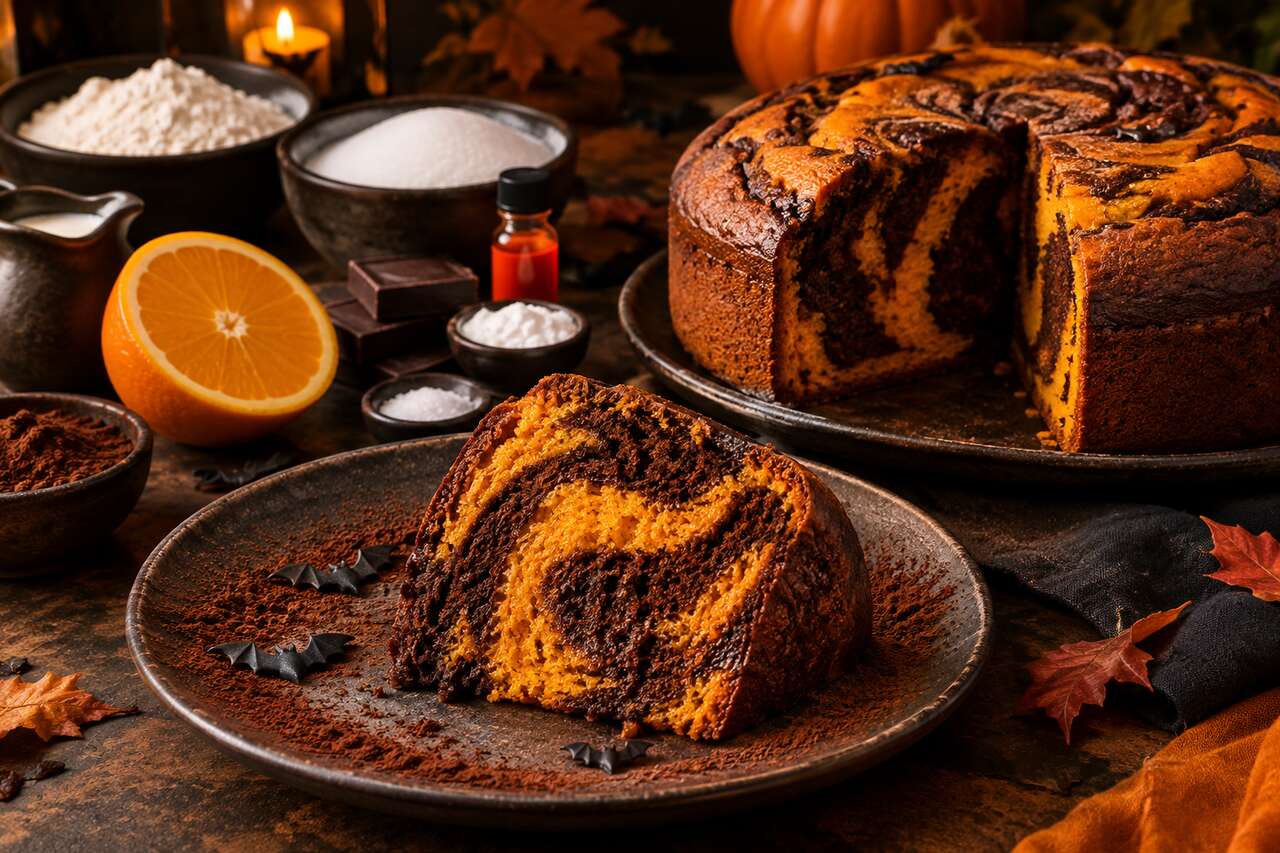 Recette du molly cake marbré chocolat-orange pour Halloween