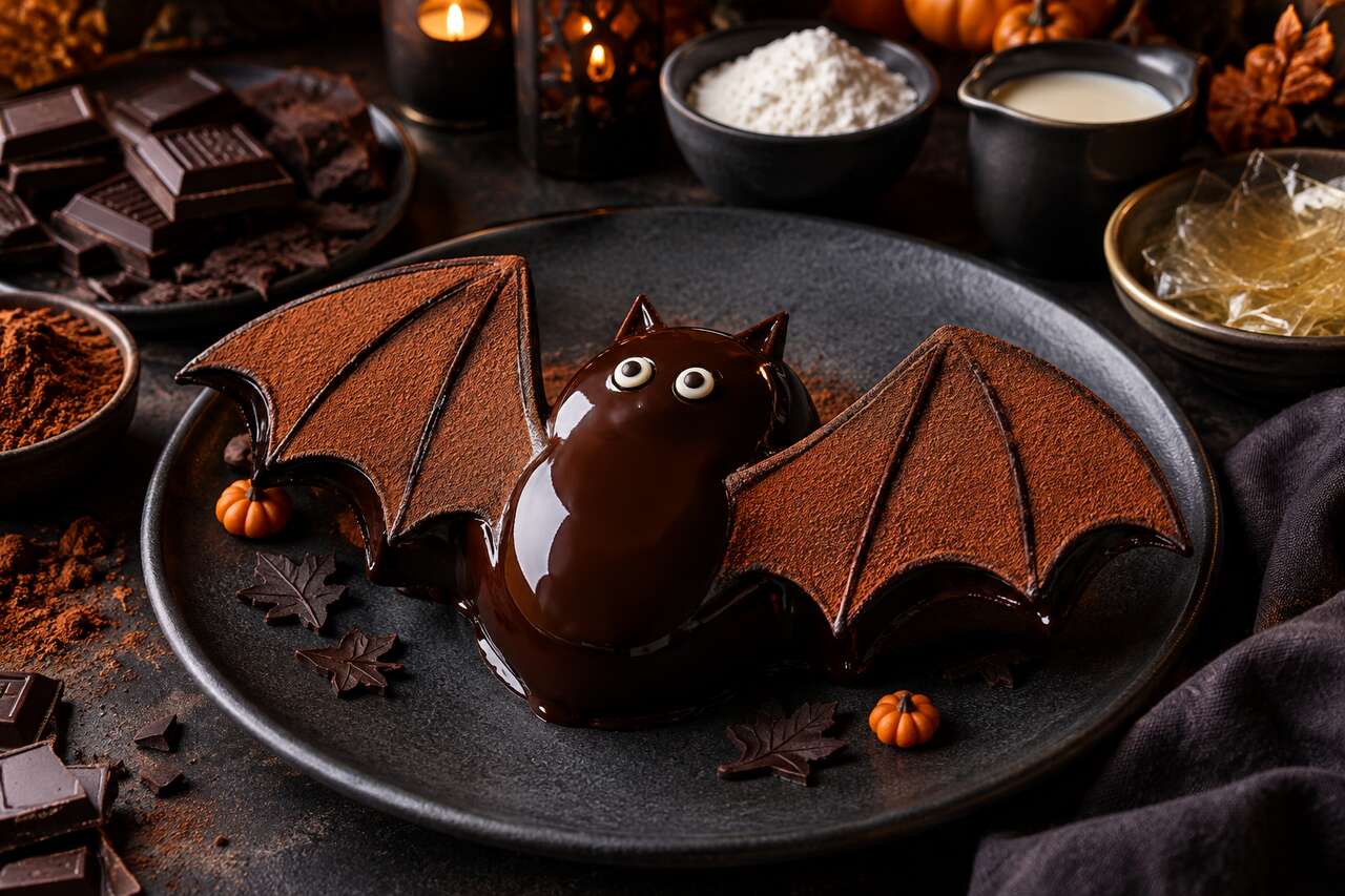 Recette d'entremets chauve-souris au chocolat pour Halloween