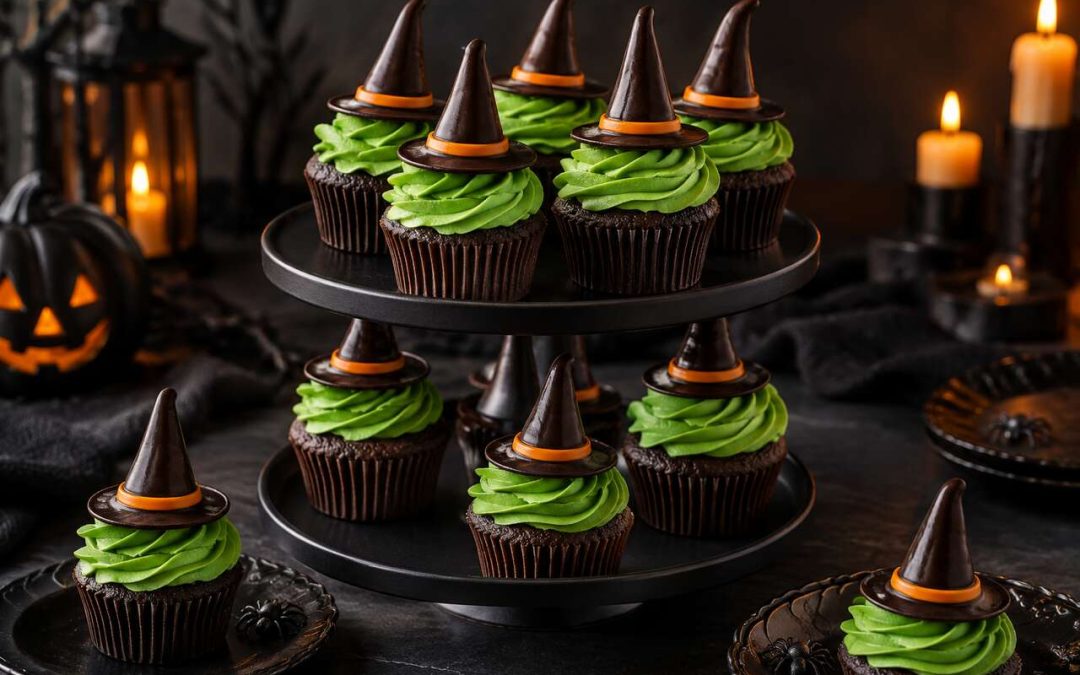 Recette de cupcakes sorcière avec chapeaux en chocolat pour Halloween