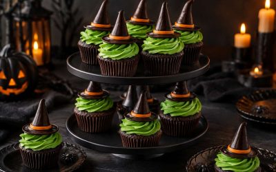 Recette de cupcakes sorcière avec chapeaux en chocolat pour Halloween