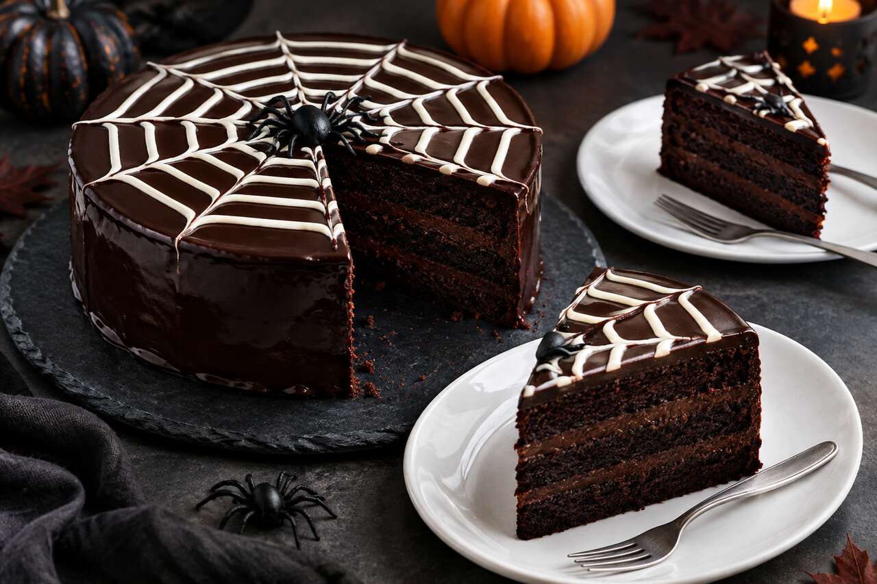 Recette du gâteau toile d'araignée au chocolat pour Halloween