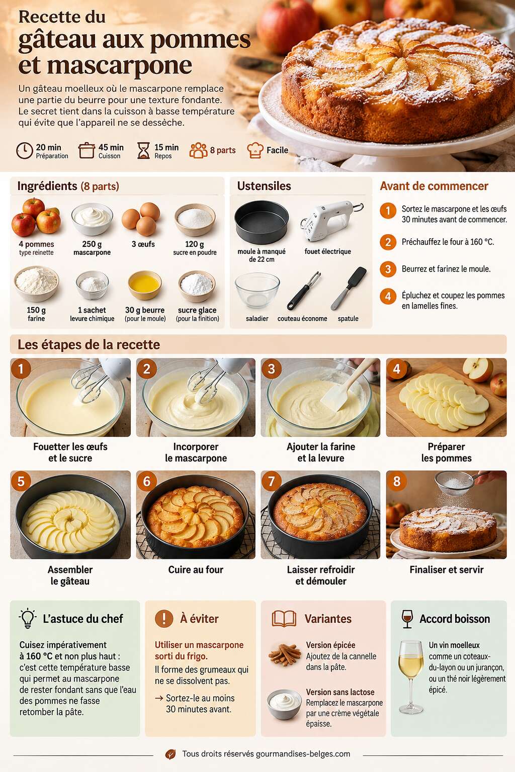 Fiche recette Recette du g&acirc;teau aux pommes et mascarpone
