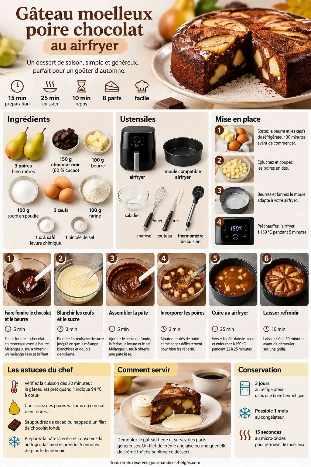 Fiche recette Recette du g&acirc;teau moelleux poire chocolat au airfryer