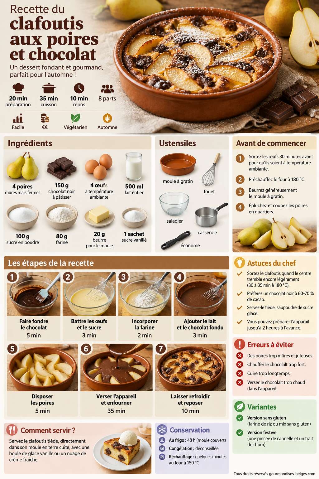 Fiche recette Recette du clafoutis aux poires et chocolat
